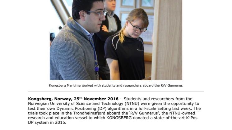 Kongsberg Maritime: University Students and Researchers Test Own Control Algorithms on Industrial DP System Platform