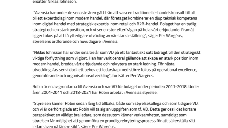 Avensia utser Robin Gustafsson till tillförordnad VD