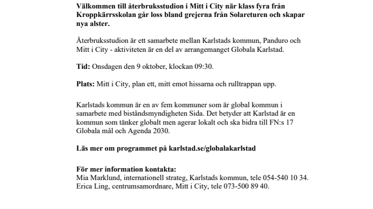 Pressinbjudan: Häng med fjärdeklassarna och skapa i Återbruksstudion i Mitt i City