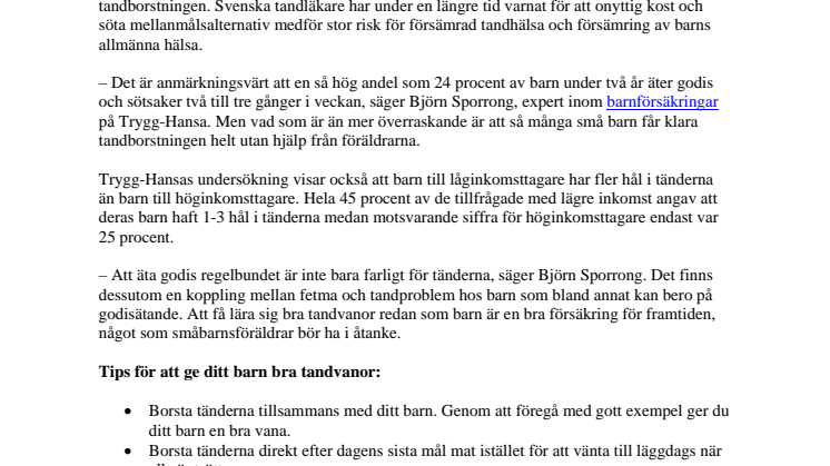 3 av 10 småbarnsföräldrar hjälper inte sina barn med tandborstningen
