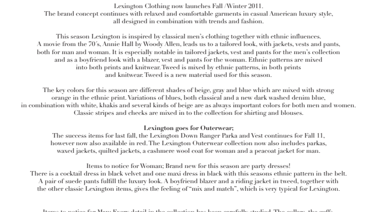 Lexington Clothing - Fall/Winter 2011 Collection 