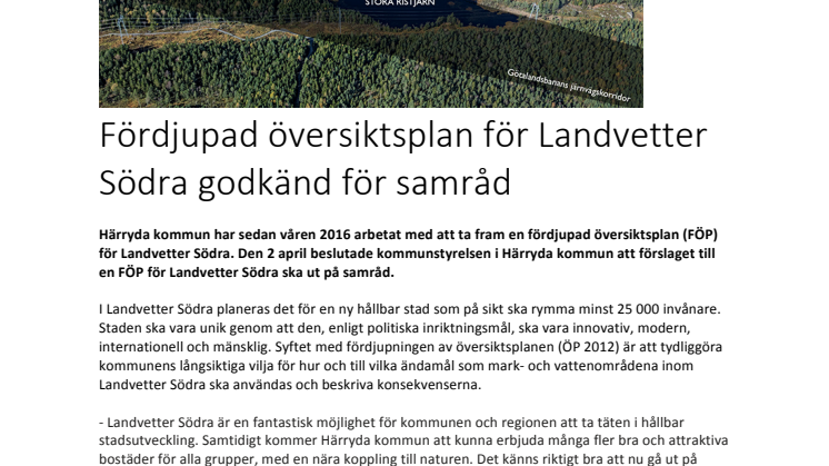 Fördjupad översiktsplan för Landvetter Södra godkänd för samråd
