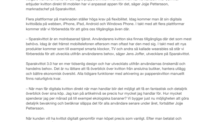 Idag släpps Sparakvittot 3.0 för iPhone, iPad, Android och Windows Phone