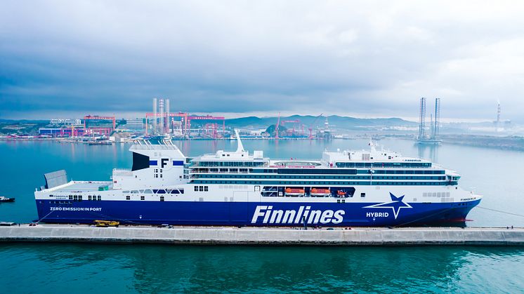 Frakt- och passagerarfartyget Finnsirius levererades till Finnlines den 18 juli 2023. Foto: Finnlines Plc