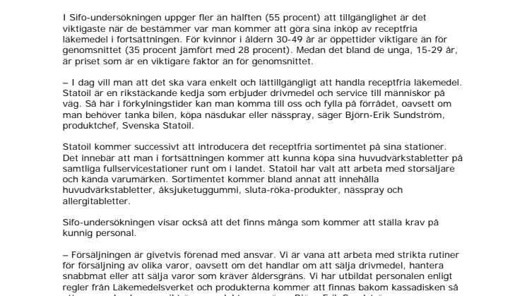 Tillgänglighet viktigast när svenska folket ska köpa receptfria läkemedel
