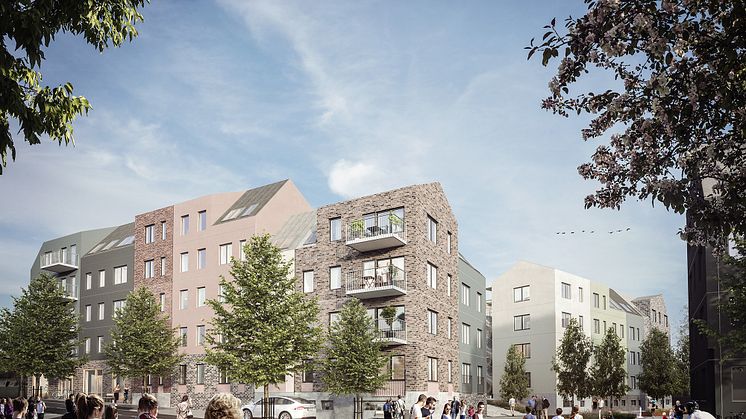 I Bonavas två kvarter närmast Edsbergs allé byggs cirka 150 hyresrätter. Illustration: Bonava Designstudio 