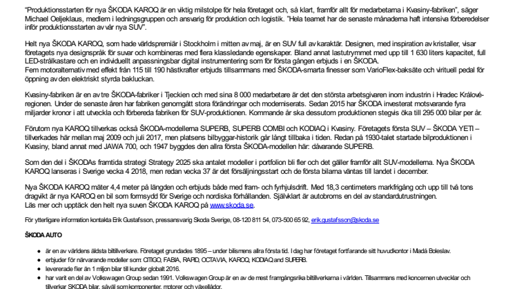 Tillverkningen av nya ŠKODA KAROQ har startat