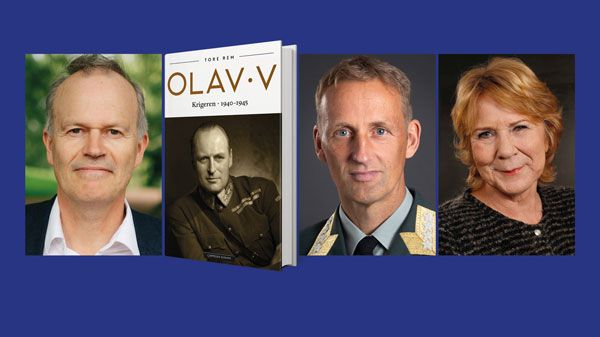 Tore Rem og Eirik J. Kristoffersen i samtale med Anne Grosvold om krigen og Olav Vs rolle i den.