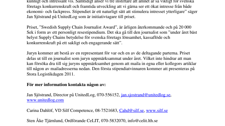 Instiftan av ett nytt journaliststipendium