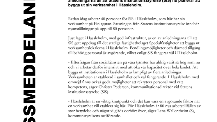 Statens Institutionsstyrelse expanderar i Hässleholm