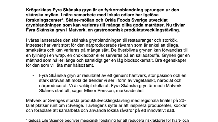 Krögarklass Fyra Skånska gryn tävlar i Matverk Skåne
