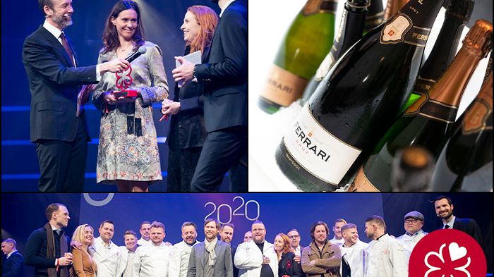 Utdelning av Welcome & Service Award, Ferrari vid det efterföljande minglet samt nordiska Guide Michelin stjärnkrögare på scen