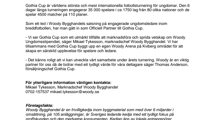 Woody Bygghandel i samarbete med Gothia Cup!