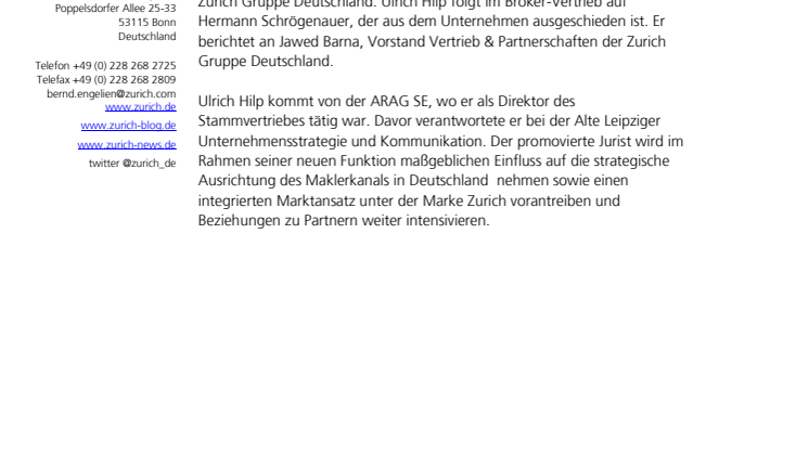 Dr. Ulrich Hilp leitet Zurich Maklervertrieb