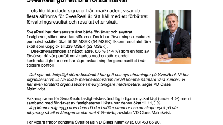 SveaReal gör ett bra första halvår!