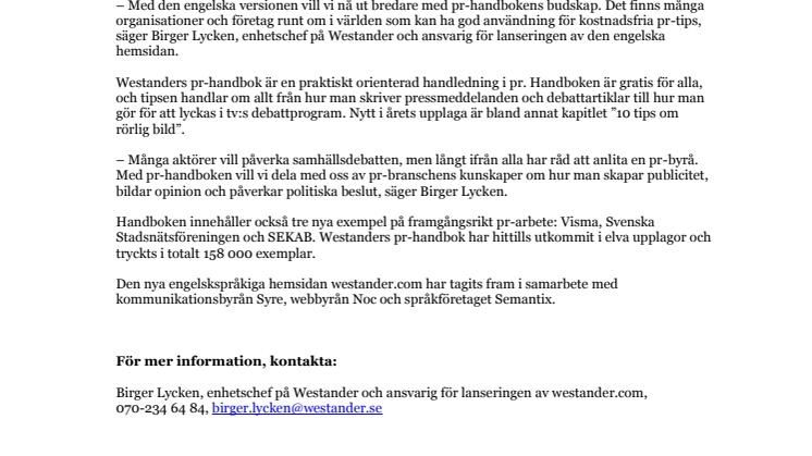 Westander lanserar pr-handboken på engelska