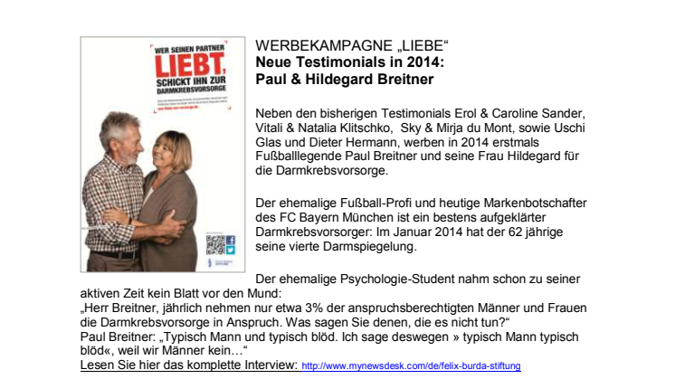 Werbekampagne zum Darmkrebsmonat März 2014. Die neuen Testimonials