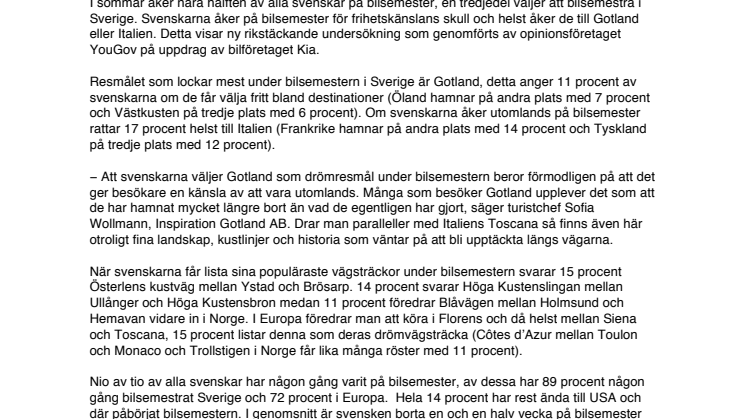 Gotland och Toscana populäraste resmålen för svenskar på bilsemester 
