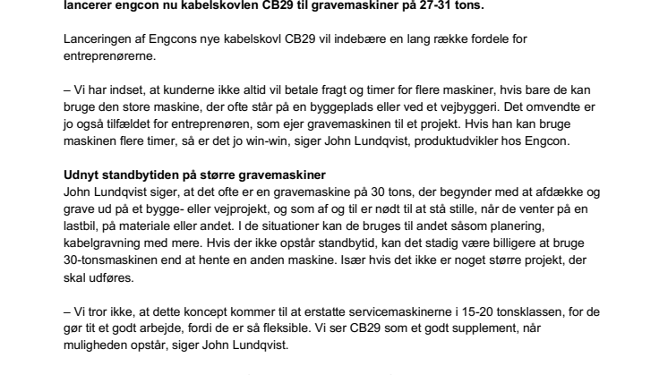 Engcon lancerer kabelskovl til store gravemaskiner