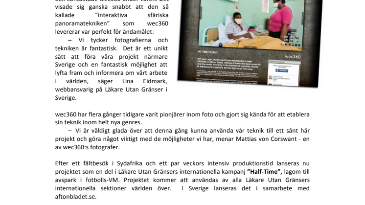 Svenska wec360 gör unik fotoproduktion  för Läkare Utan Gränser