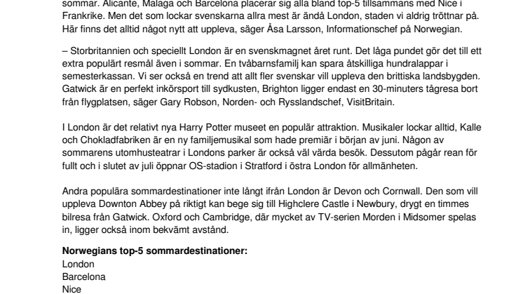 Hit reser svenskarna i sommar med Norwegian