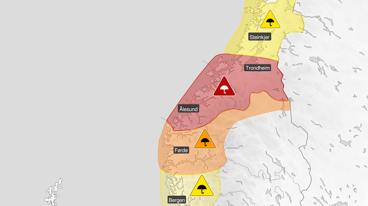 Ekstremværet Gyda treffer Møre og Romsdal og sør i Trøndelag hardest. Illustrasjon fra Meteorologisk institutt.