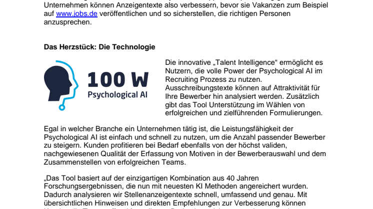 Künstliche Intelligenz hilft beim Texten von Stellenanzeigen