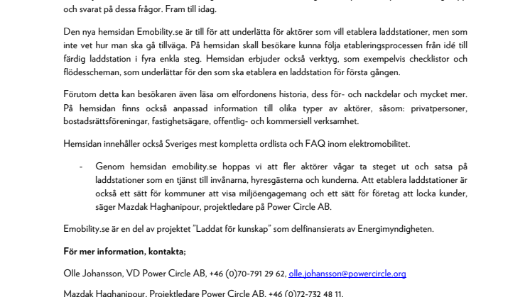 Power Circle lanserar kunskapsportal för laddinfrastruktur