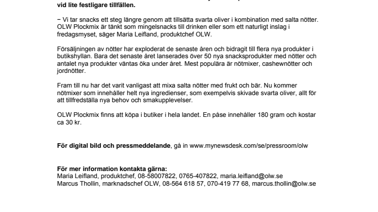 OLW mixar skivade oliver med salta nötter
