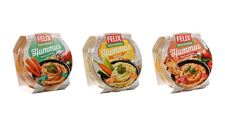 Felix Ekologiska Hummus kommer i tre smaker