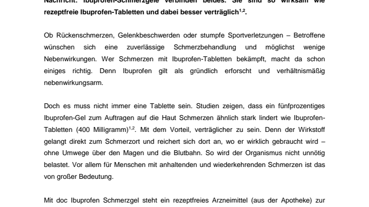 Topisches Ibuprofen so wirksam wie Ibuprofen-Tabletten