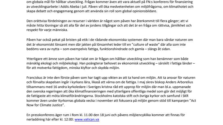 Påve Franciskus ger ut encyklika om miljön 