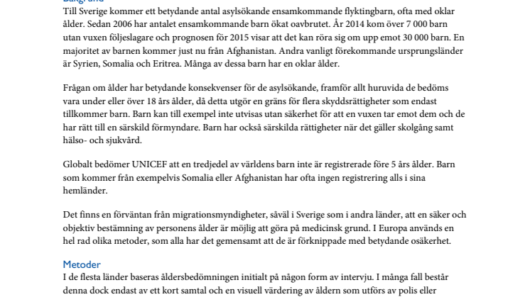 Åldersbedömning av ensamkommande flyktingbarn 