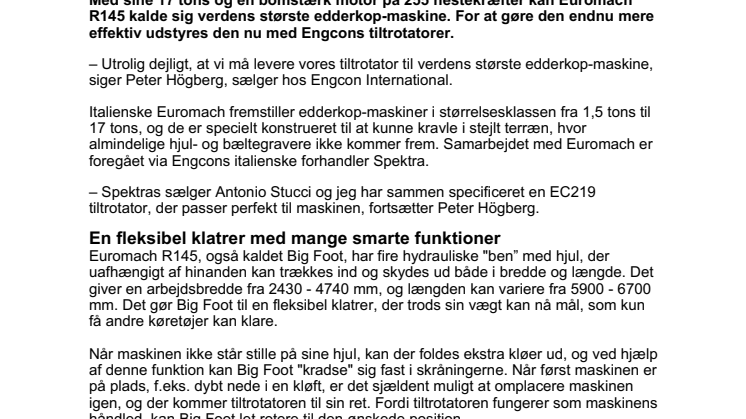 Engcon leverer tiltrotatorer til verdens største edderkop-maskiner – Euromach R145 kan nu udføre alle tænkelige bevægelser fra en og samme position, når der arbejdes i stejlt terræn