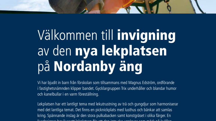 Inbjudan till invigning av lekplats på Nordanby äng
