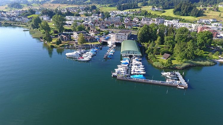 Aerial view of Hensa Lago Marina, Altendorf, Lake Zurich