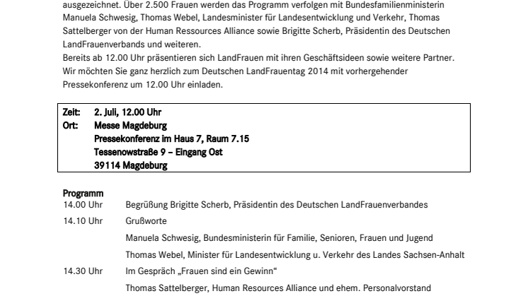 Presseeinladung - Deutscher LandFrauentag 2014 in Magdeburg