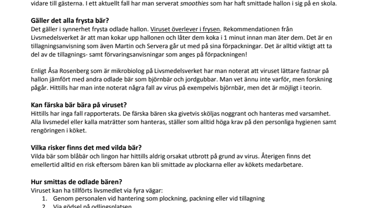 Information angående bär i maten