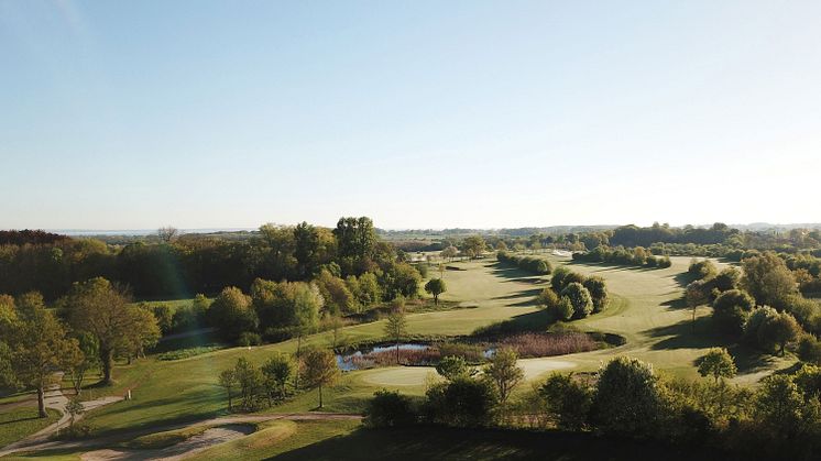 "Maritim Golfpark Ostsee" at the Baltic Coast in Germany, where golfers can drive, putt and pitch with views of the sea and lake.