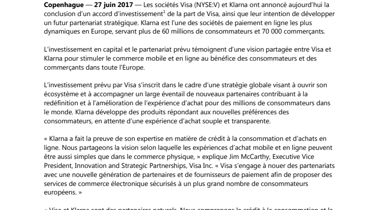 Visa s’engage à investir dans Klarna; Les entreprises prévoient un accord de partenariat