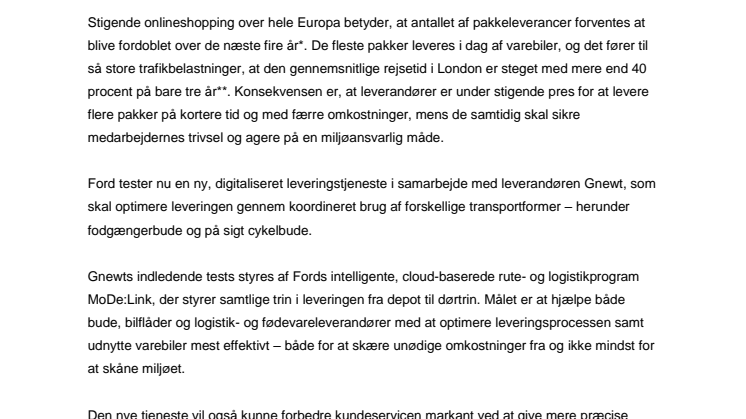 Ford byder på grøn pakkelevering i fremtiden