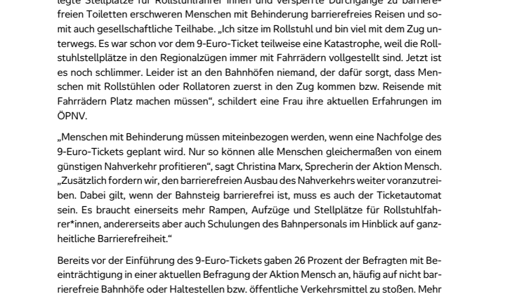 Debatte um Nachfolge des 9-Euro-Tickets: Aktion Mensch fordert barrierefreien Ausbau des ÖPNV
