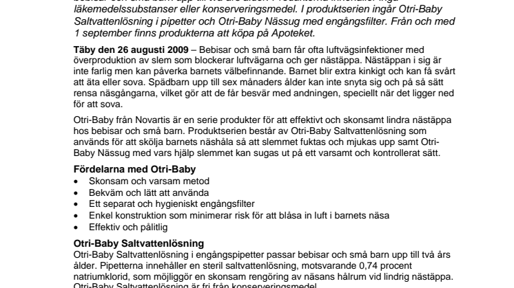Otri-Baby - ny och enda nässug på Apoteket för lindring av nästäppa hos bebisar och små barn 