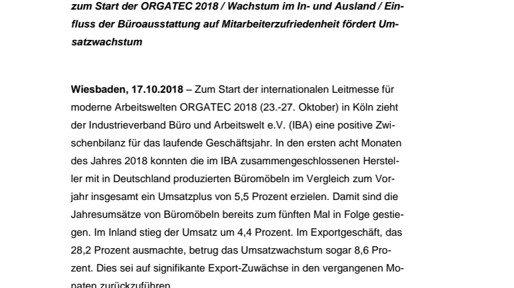 Aufwärtstrend der Büromöbelindustrie setzt sich 2018 fort