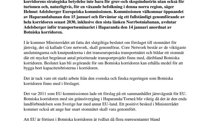 EU följer bygget av Botniska korridoren i Haparanda