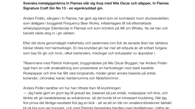 Ny svensk gin tillsammans med In Flames