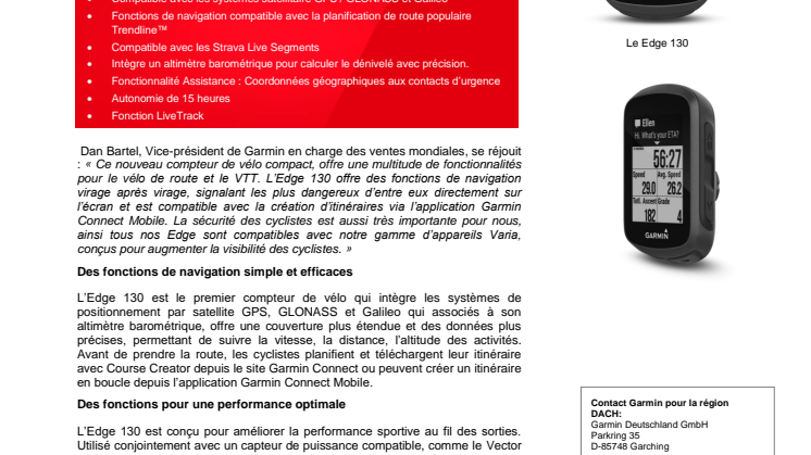 Garmin Edge 130 : un compteur GPS de vélo compact, adapté à tous types d'excursions