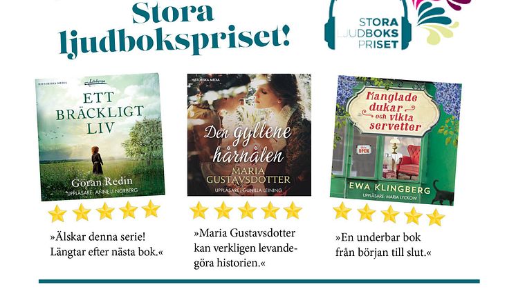 Stora Ljudbokspriset: tre romaner från Historiska Media är nominerade!