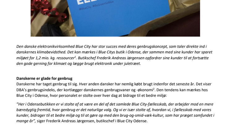 Blue City Odense: Vores kunder har sparet miljøet for 1,2 mio. kg. ressourcer i 2019 – læg brugt elektronik under juletræet og gør en fortsat god gerning for miljøet.