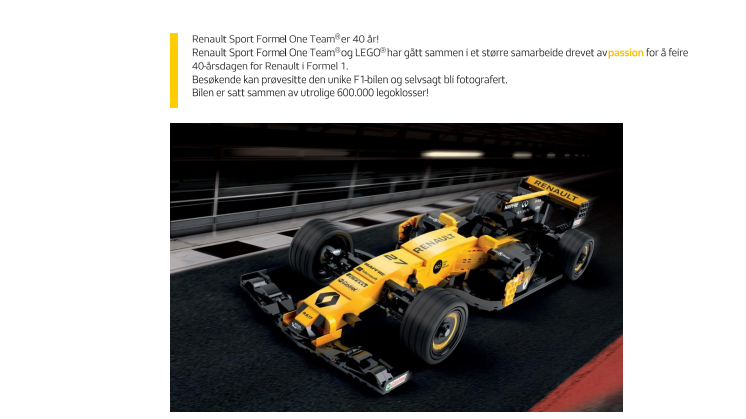 RENAULT SPORT F1 TEAM® OG LEGO® PÅ L'ATELIER RENAULT I PARIS